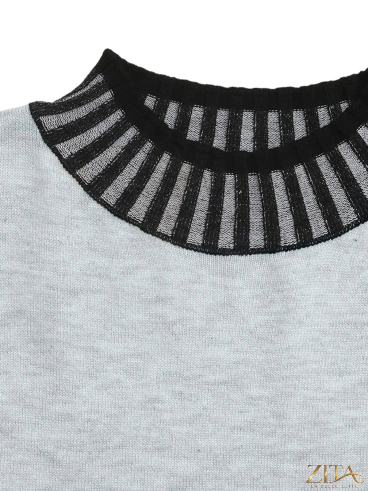 Zita La Belle Elite striped tie waist sweater dress with trim, featuring a fitted silhouette and long sleeves.