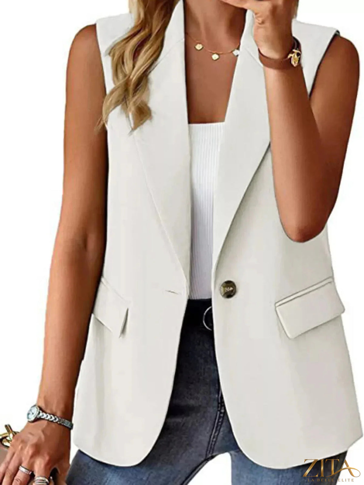 Plus size Zita La Belle Elite vest coat with full size, one-button lapel collar, stylish and comfortable for versatile wear.