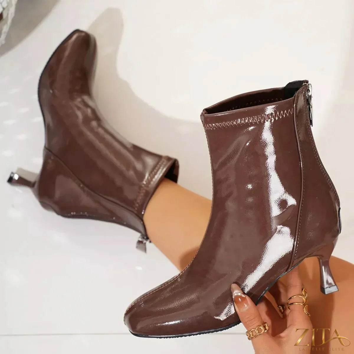 Zita La Belle Elite round toe kitten heel boots featuring a sleek design and smooth finish, perfect for stylish casual or formal wear.