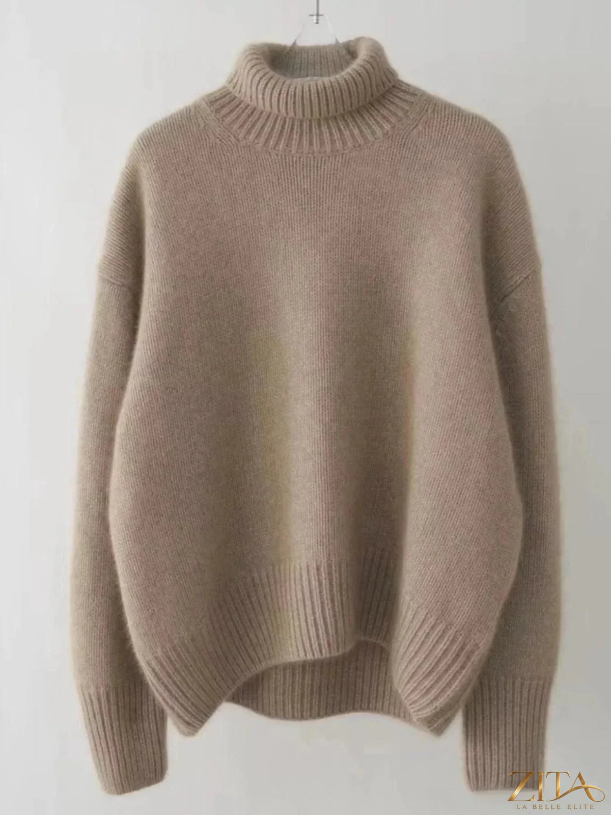 Zita La Belle Elite turtleneck dropped shoulder sweater in soft knit, featuring a relaxed fit and ribbed cuffs
