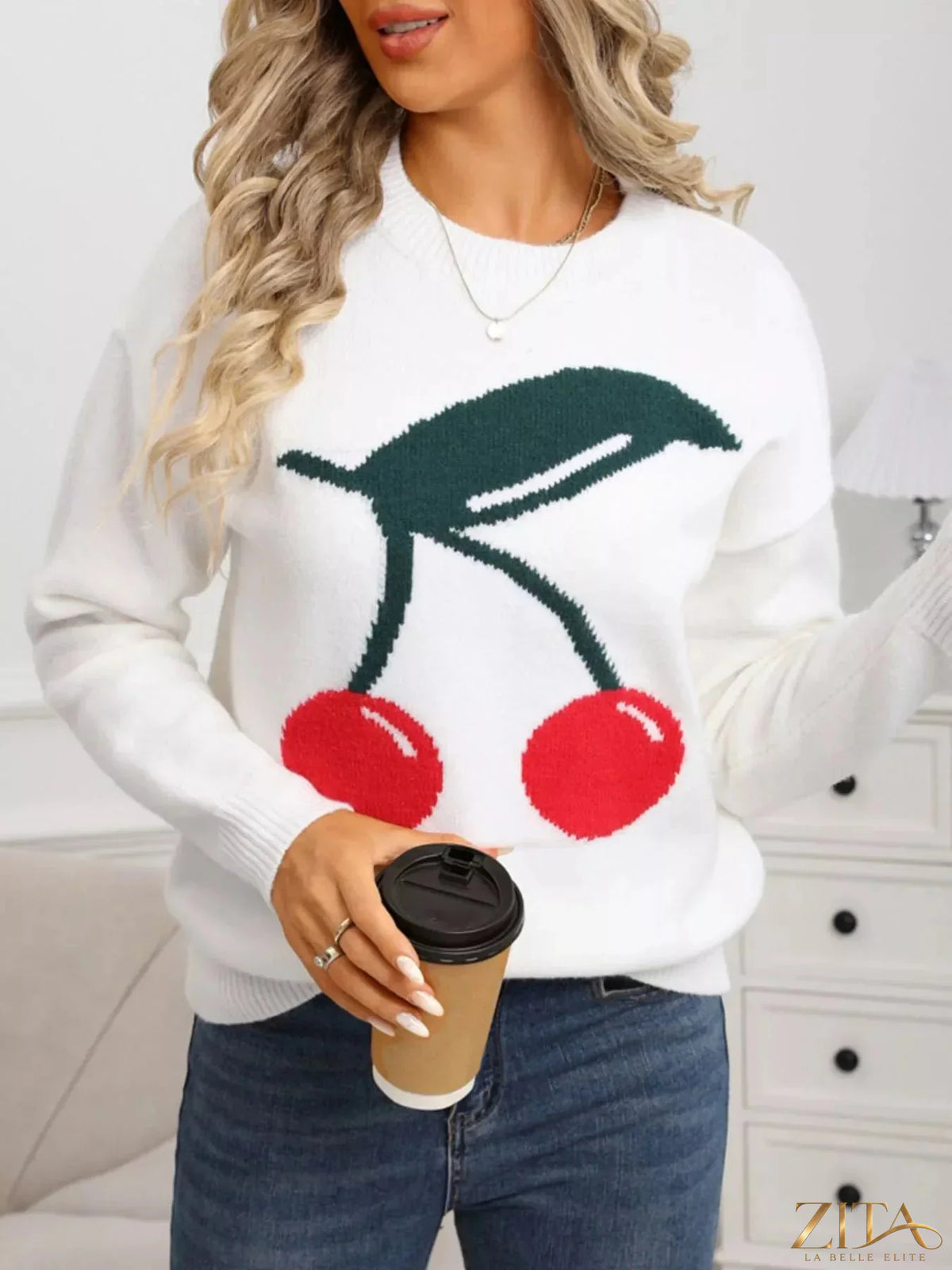 Cherry-colored round neck sweater by Trendsi, featuring a cozy, soft knit fabric and classic fit for casual wear.