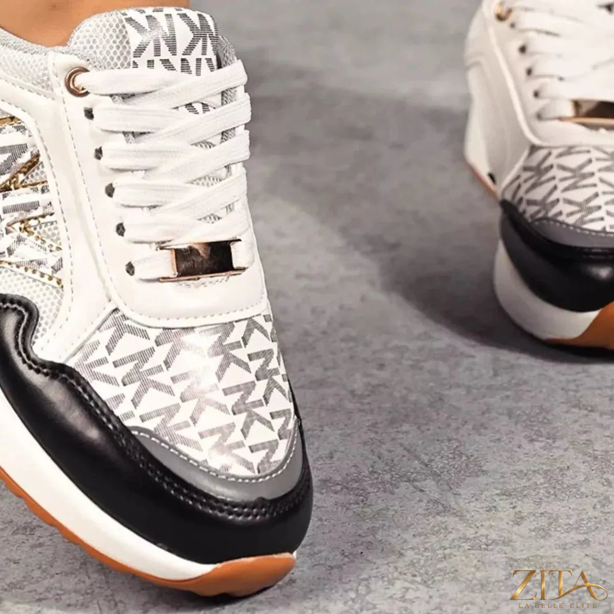Zita La Belle Elite lace-up round toe sneakers with white laces and stylish design on a white background