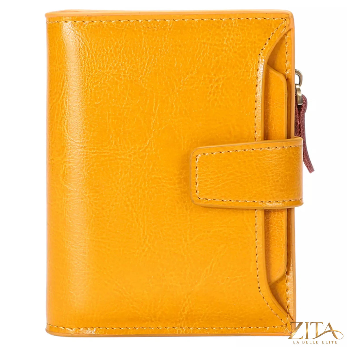 Leather bifold wallet by Trendsi showing multiple card slots and a sleek brown leather finish.
