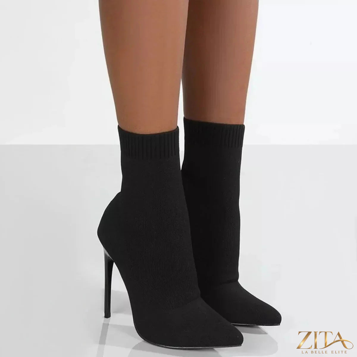Point toe stiletto boots by Zita La Belle Elite featuring sleek design and high heels, shown in a close-up view.