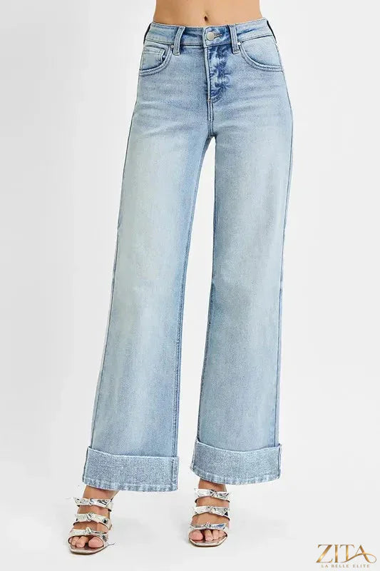 Zita La Belle Elite RISEN tummy control high-rise cuffed wide jeans displayed with front pockets and cuffed hems.