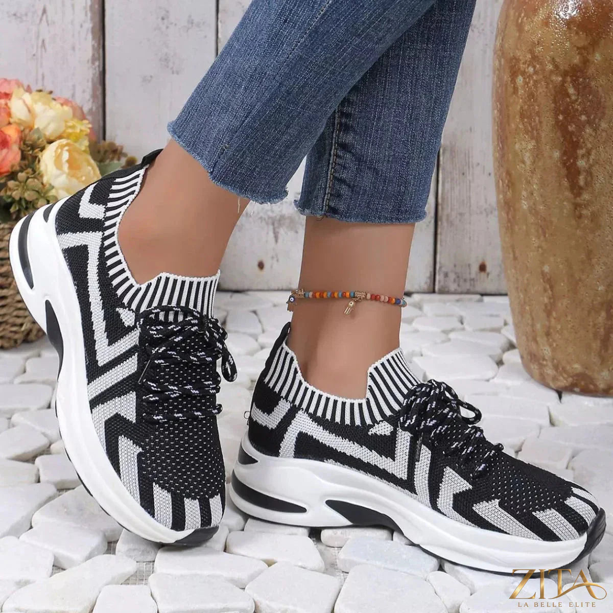 Zita La Belle Elite round toe platform sneakers with white laces and chunky sole, showcasing a stylish casual footwear design.