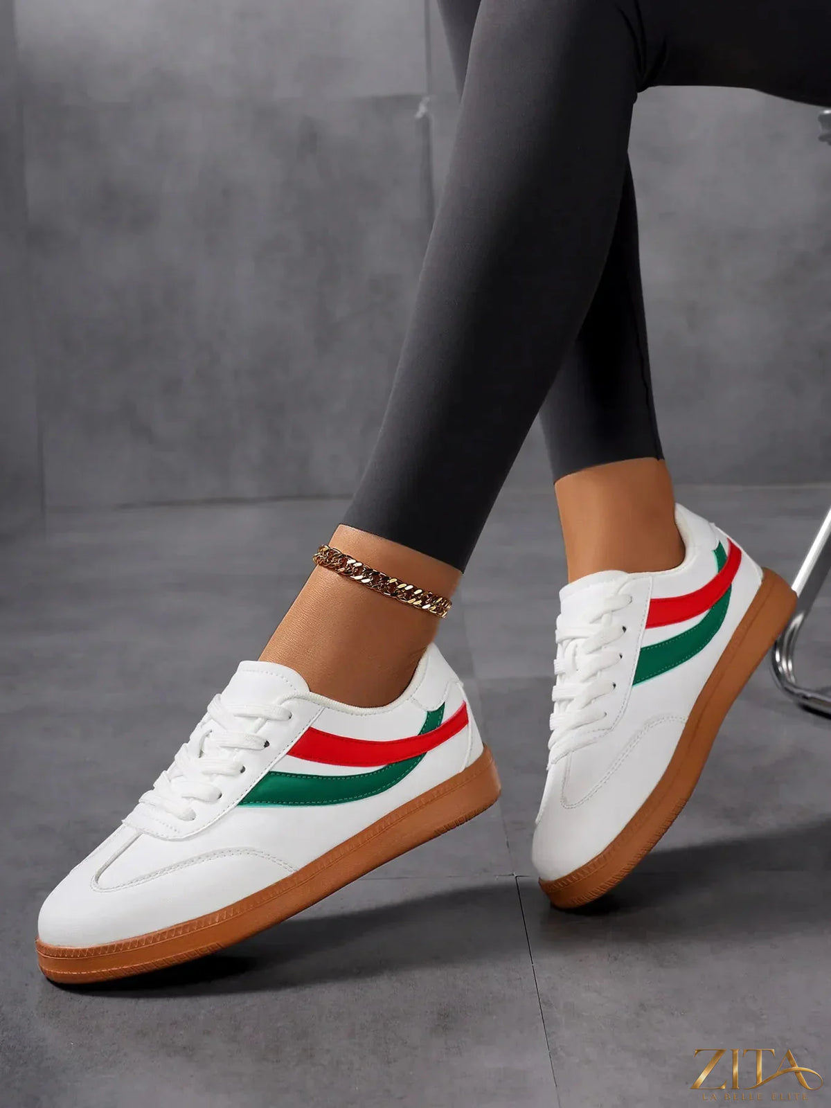 Zita La Belle Elite lace-up flat sneakers with stripe accent, featuring a sleek design and comfortable fit.