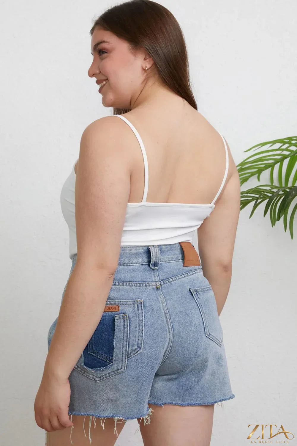 Zita La Belle Elite Basic Bae full-size round neck slim cami in plus size, beige color, showcasing its fitted design and smooth fabric.