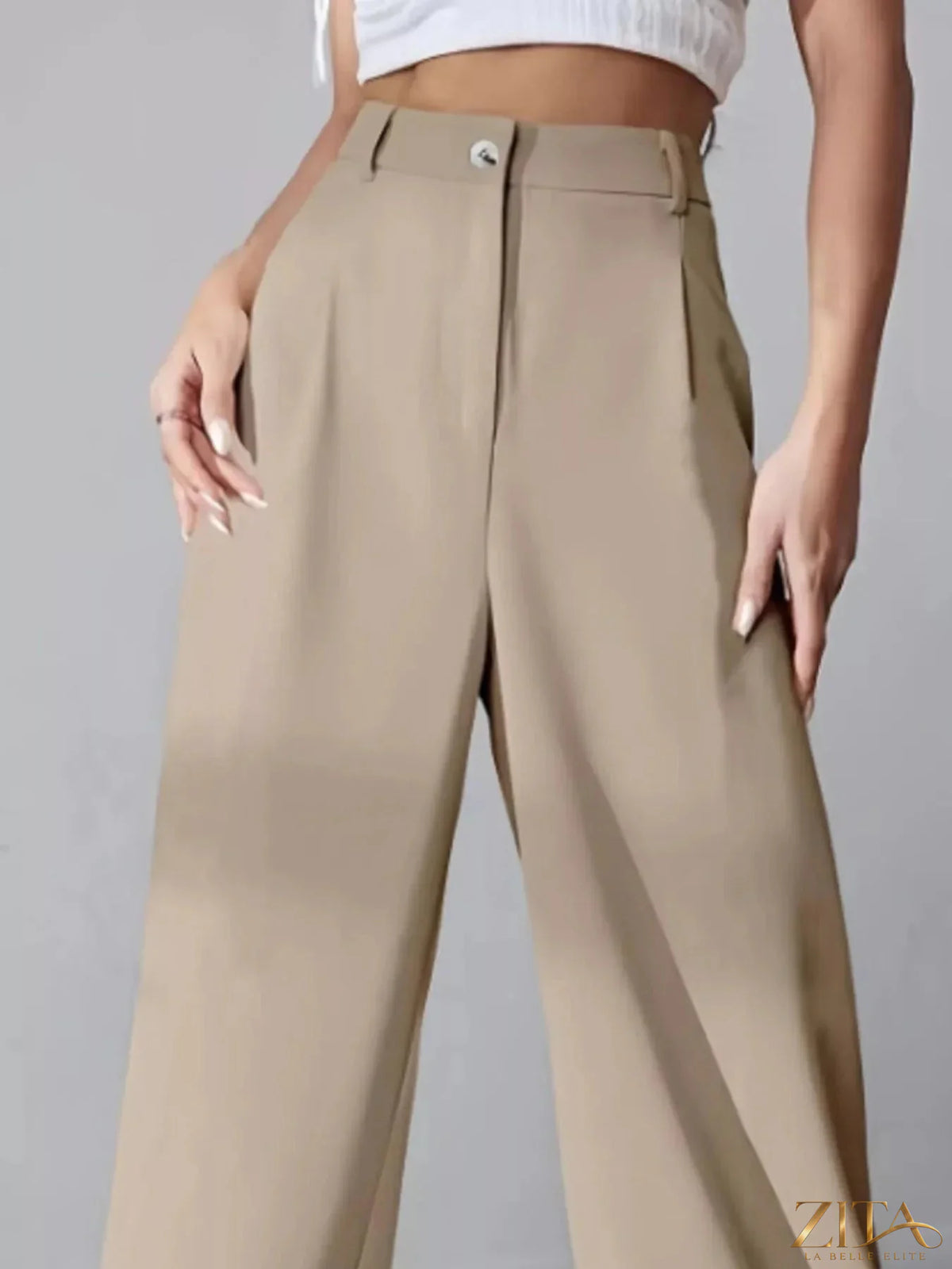 Zita La Belle Elite wide leg pleated pants in lightweight fabric, featuring a relaxed fit and high waist design.
