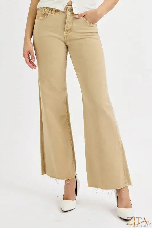 Zita La Belle Elite RISEN full size raw hem wide leg jeans in plus size, showcasing relaxed fit and fashionable raw hem detail.
