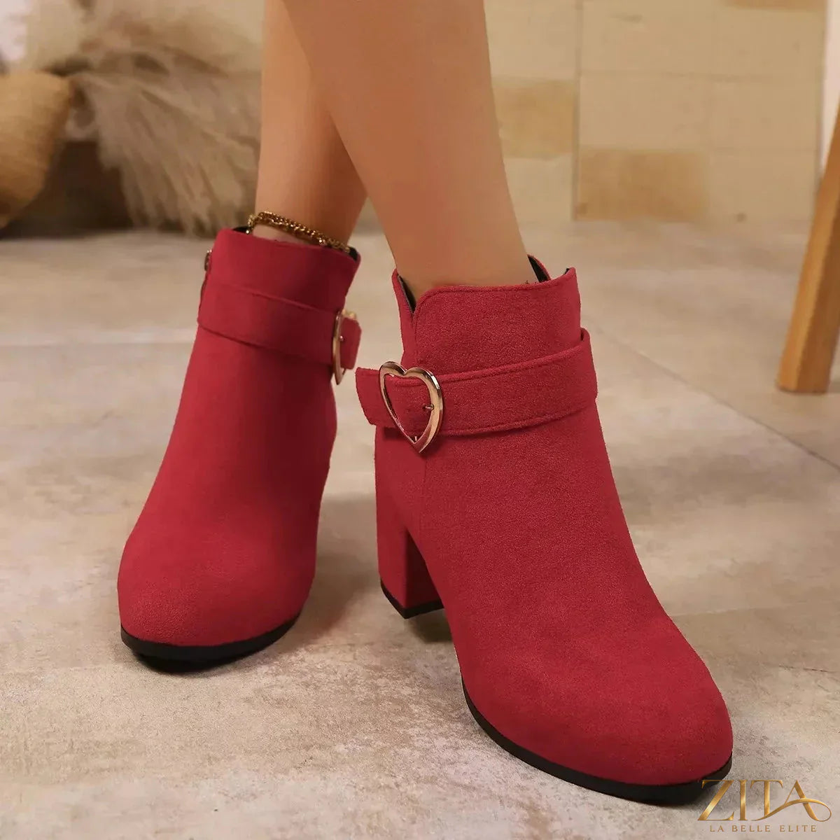 Zita La Belle Elite round toe block heel boots with smooth leather finish and sturdy heel, stylish footwear for women.
