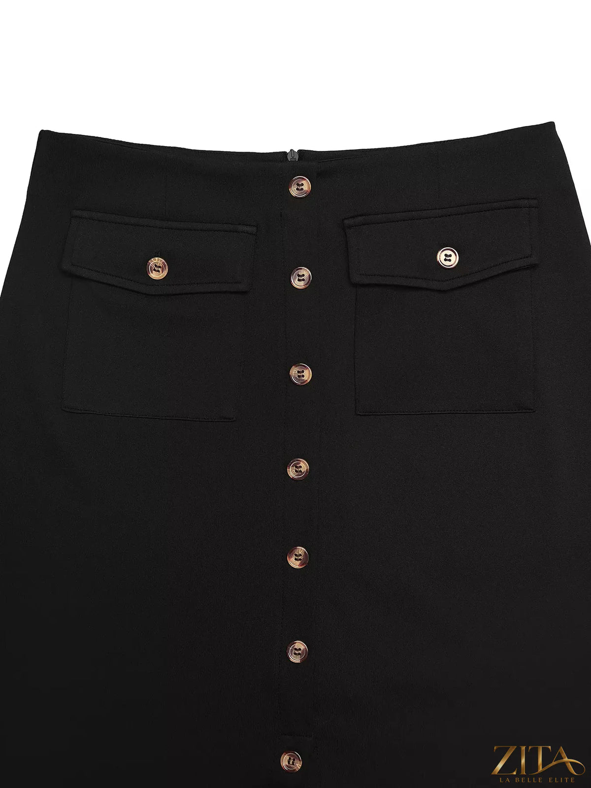 Zita La Belle Elite button-front midi skirt with pockets, featuring a flowy fabric and stylish design perfect for casual wear