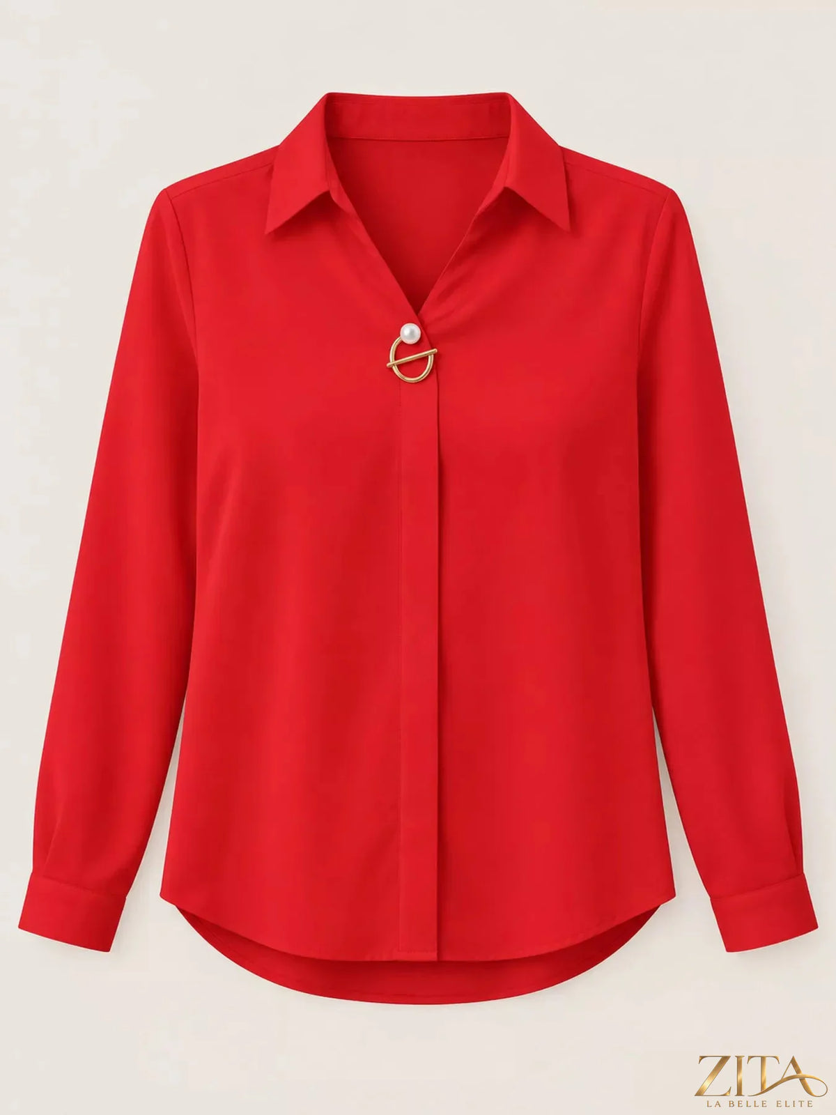 Zita La Belle Elite long sleeve satin blouse with a smooth, shiny fabric and elegant fit, displayed on a white background.