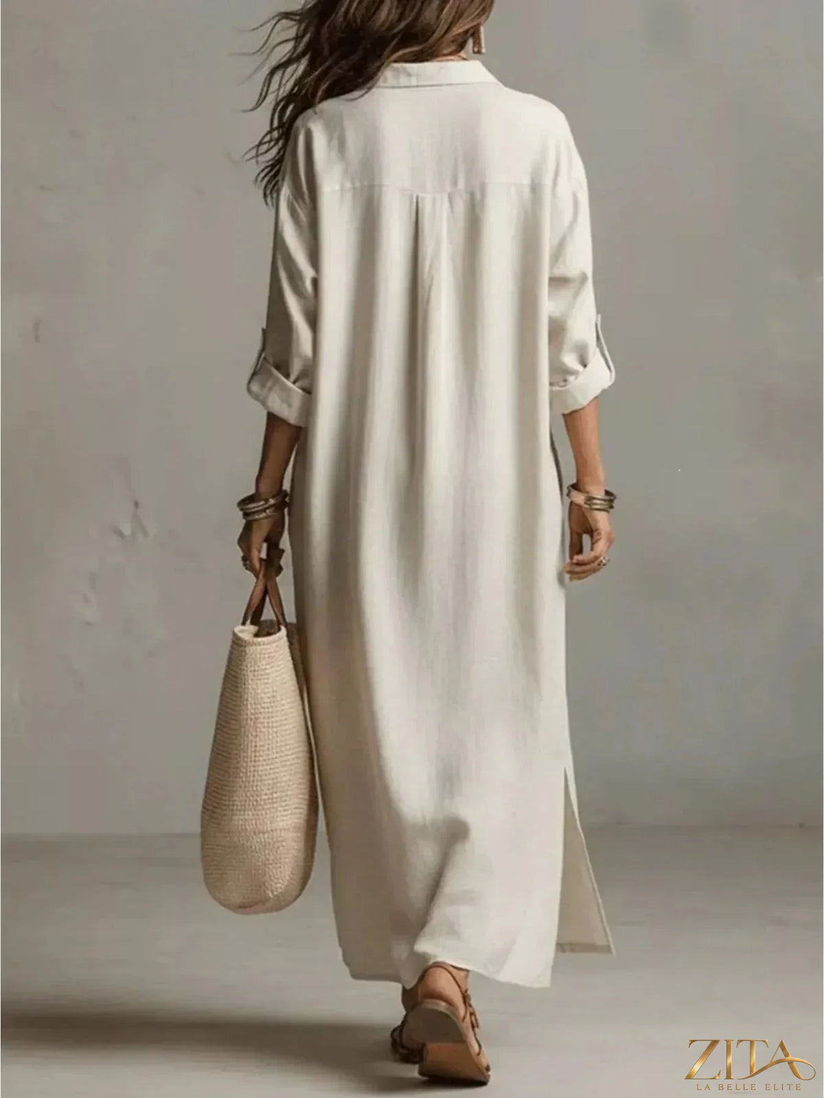 Plus size Zita La Belle Elite casual midi shirt dress with a relaxed fit, button-down front, and collar, suitable for everyday wear.