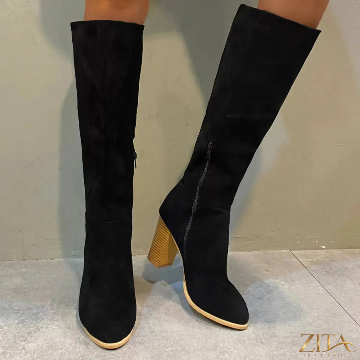 Zita La Belle Elite point toe block heel boots featuring sleek design and stylish silhouette, perfect for fashionable footwear.