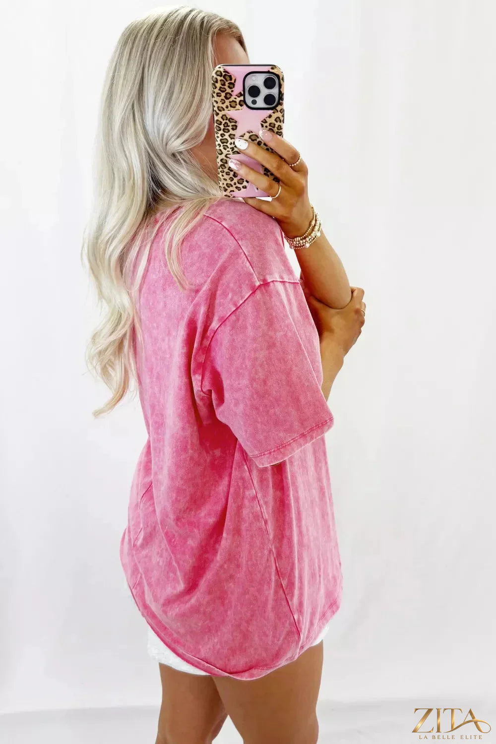 Mineral washed oversized T-shirt from Trendsi, featuring a relaxed fit and soft, textured fabric in a trendy, casual style.