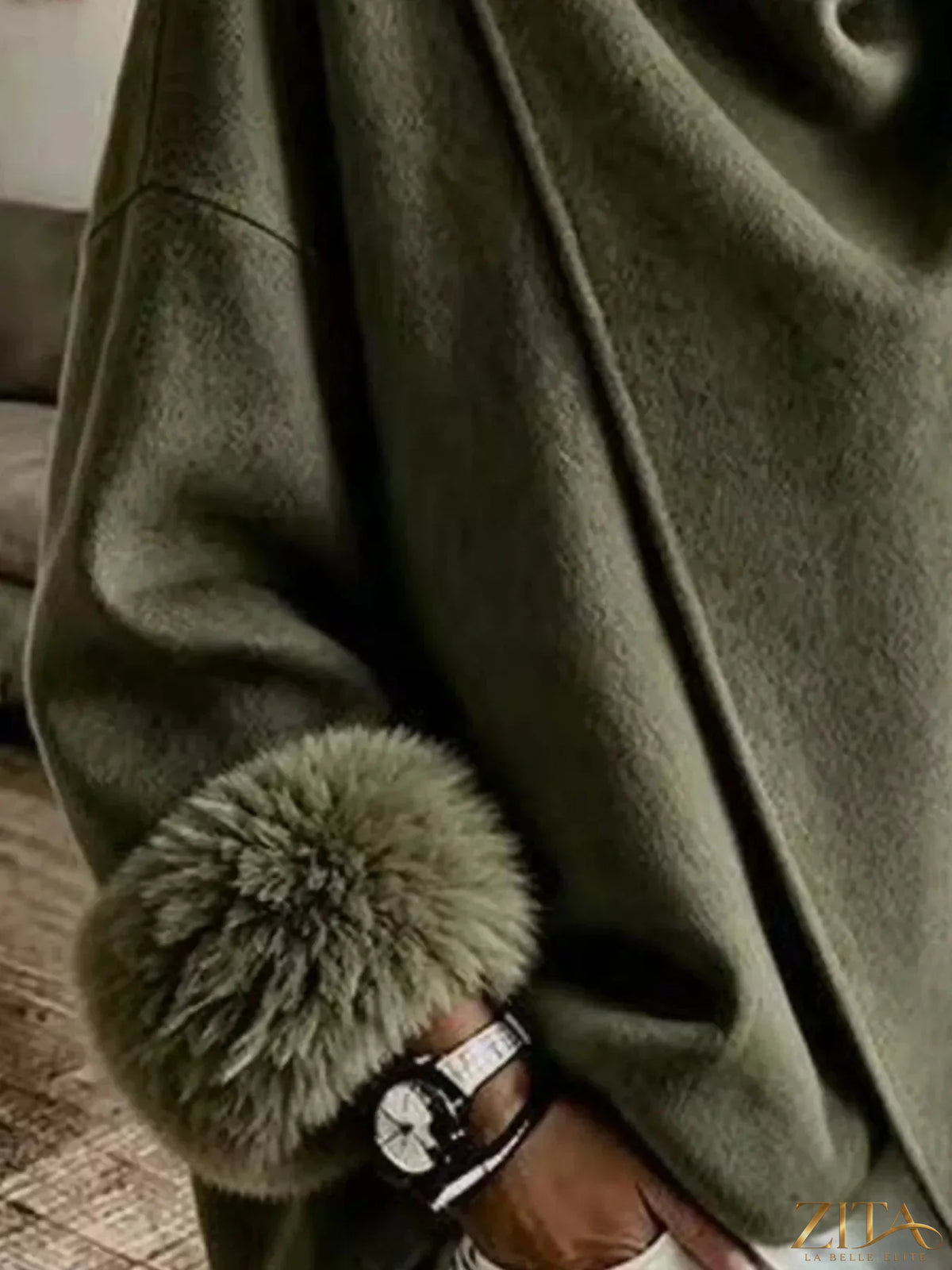 Full size Zita La Belle Elite asymmetric faux fur cuff outerwear in plus size, featuring elegant design and luxurious faux fur details.