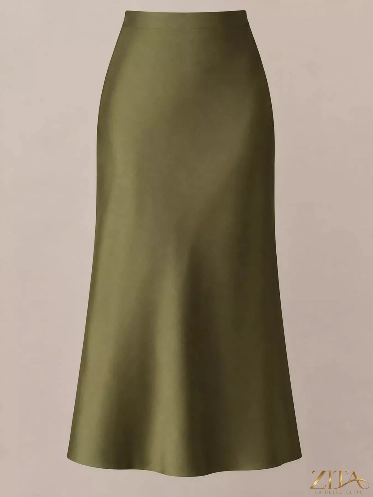 High-waisted satin midi skirt by Trendsi, featuring a smooth, shiny fabric and a stylish midi length, perfect for elegant outfits.