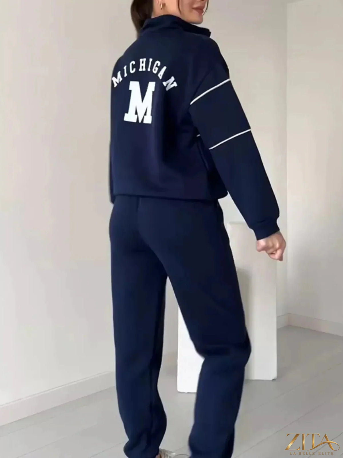 Plus size Zita La Belle Elite striped quarter zip top and matching pants set, full size, casual loungewear with vibrant stripes.