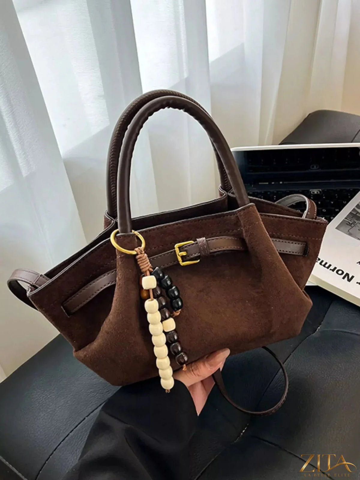 Zita La Belle Elite Buckle Decor Tote Bag with adjustable straps and spacious interior, stylish accessory for everyday use.