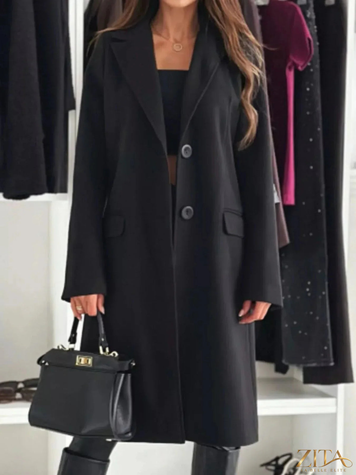 Zita La Belle Elite long sleeve coat with lapel collar, stylish and tailored for a sophisticated look.