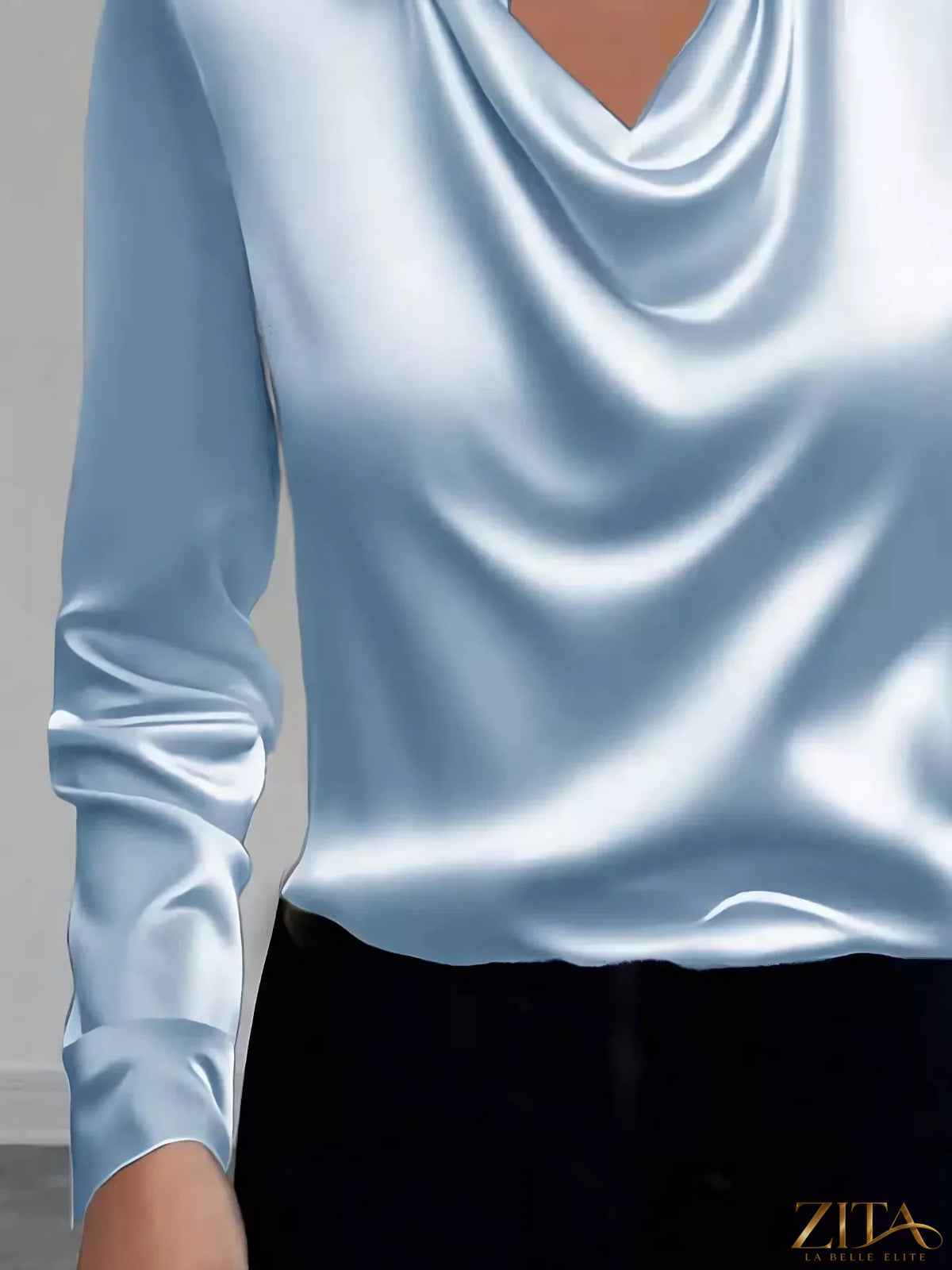 Satin collared neck long sleeve blouse by Zita La Belle Elite featuring a smooth satin finish and elegant design.