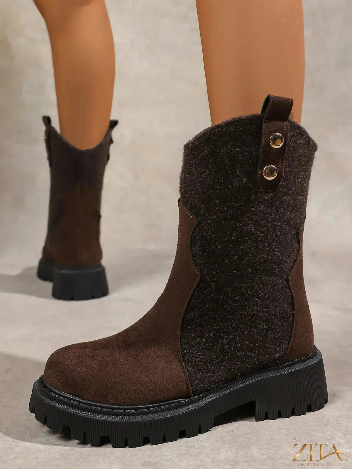 Zita La Belle Elite round toe platform boots with chunky heel and stylish leather finish.