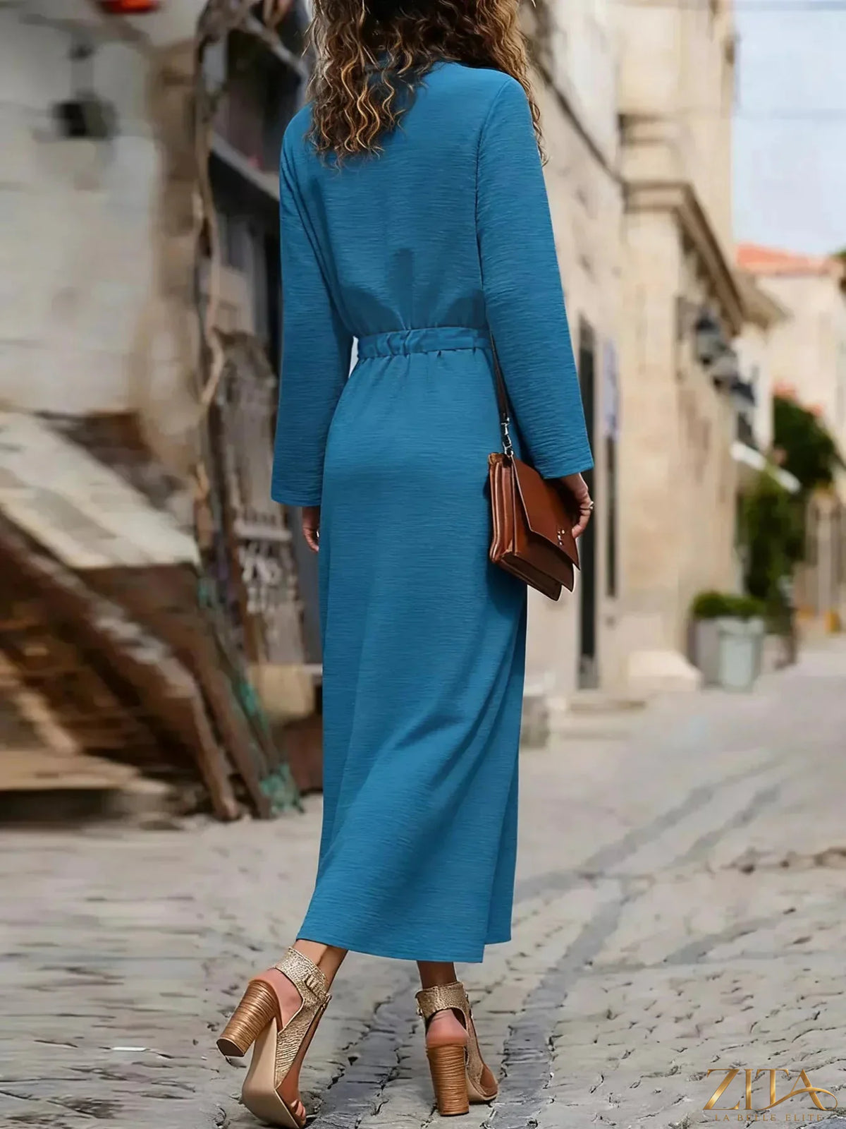 Zita La Belle Elite button-down long sleeve dress in a stylish, flowing design with a collar and elegant silhouette.
