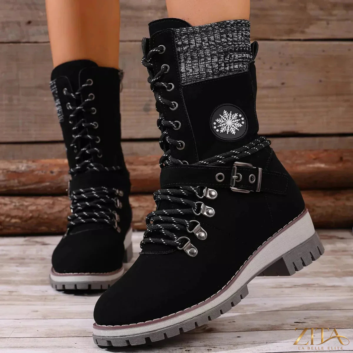 Black lace-up ankle combat boots by Trendsi with rugged design and sturdy soles, perfect for edgy, fashionable outfits.
