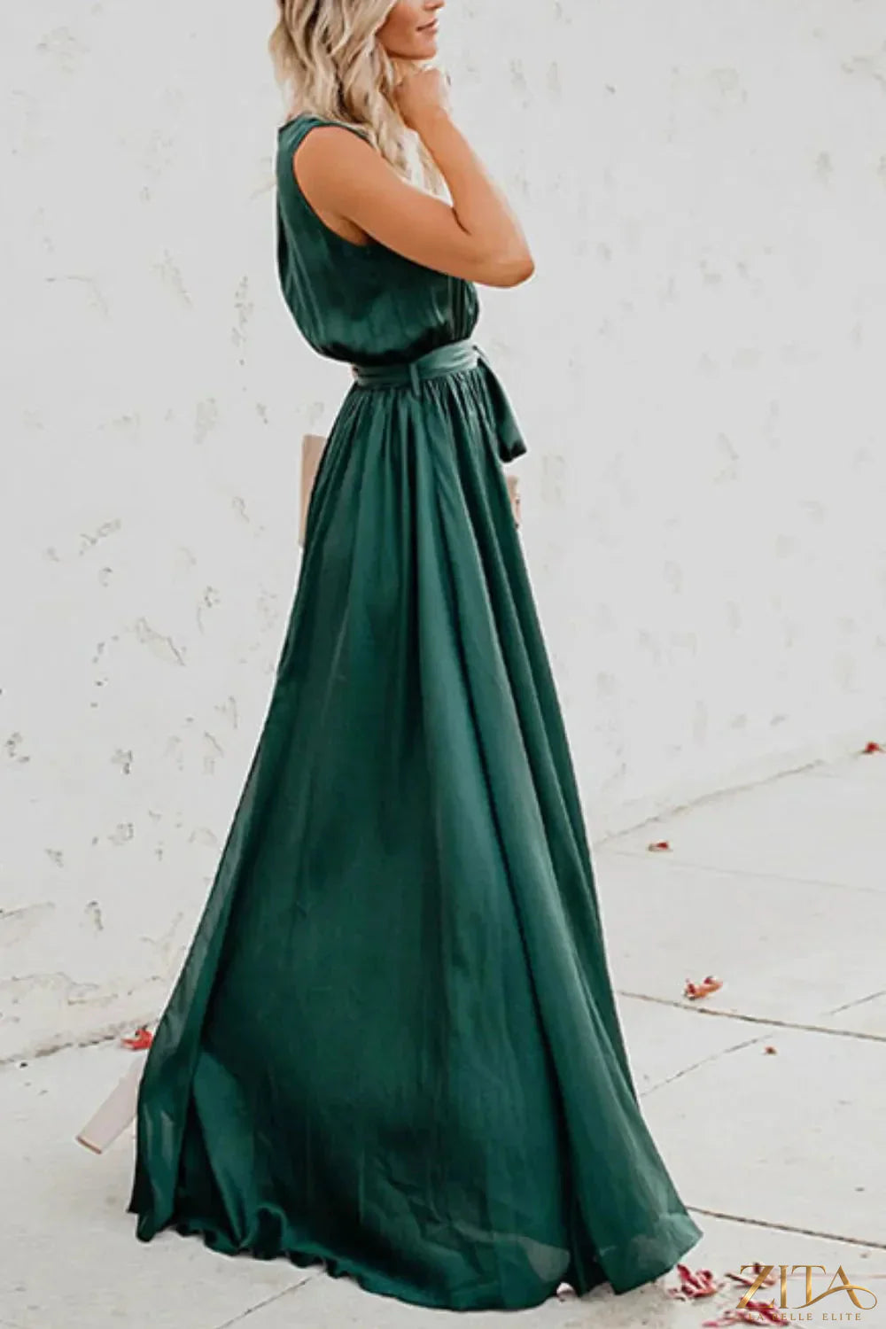 Zita La Belle Elite surplice tie waist maxi dress with flowing fabric and V-neck design, perfect for elegant summer occasions.