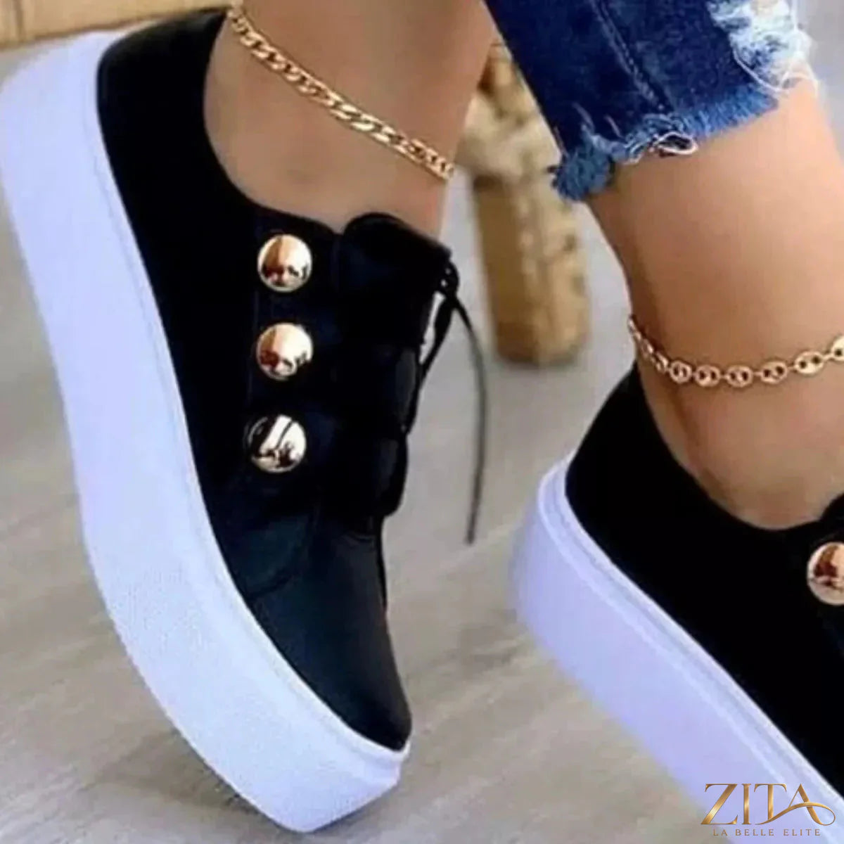 Zita La Belle Elite round toe platform sneakers in white with chunky soles and stylish design, perfect for casual wear.
