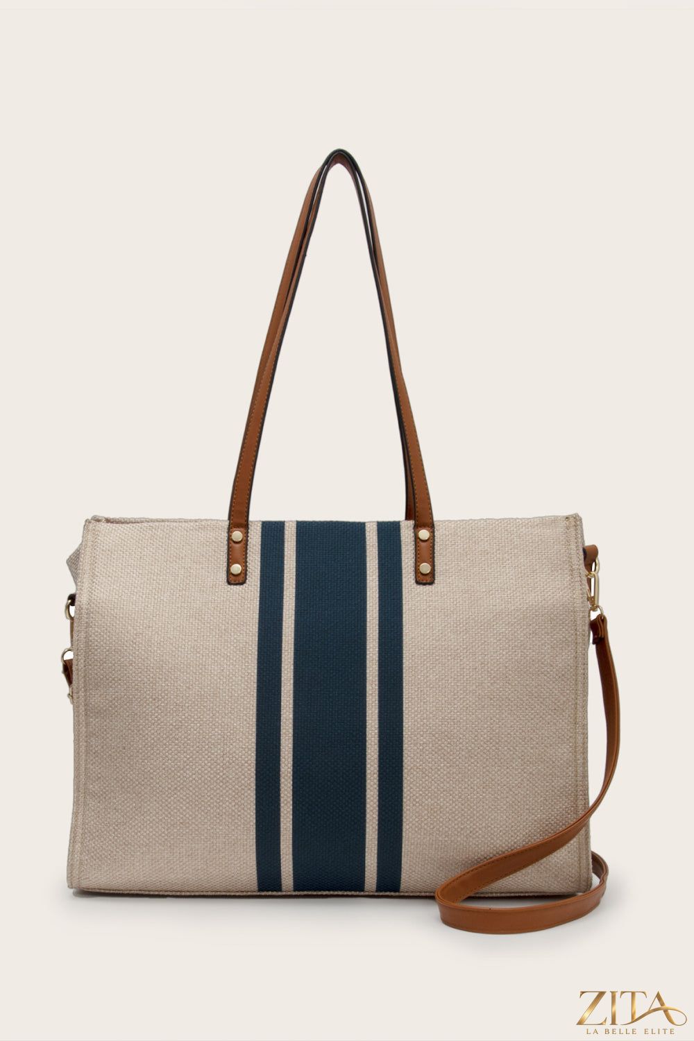 Zita La Belle Elite striped tote bag with colorful fabric stripes, sturdy handles, perfect for everyday use.