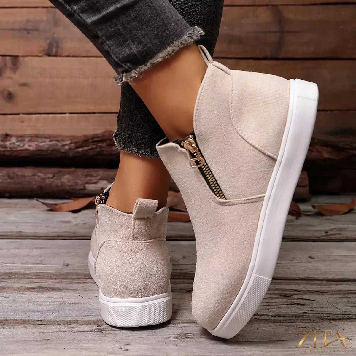 Zita La Belle Elite side zipper flat sneakers showing sleek black design with zipper detail and comfortable flat sole