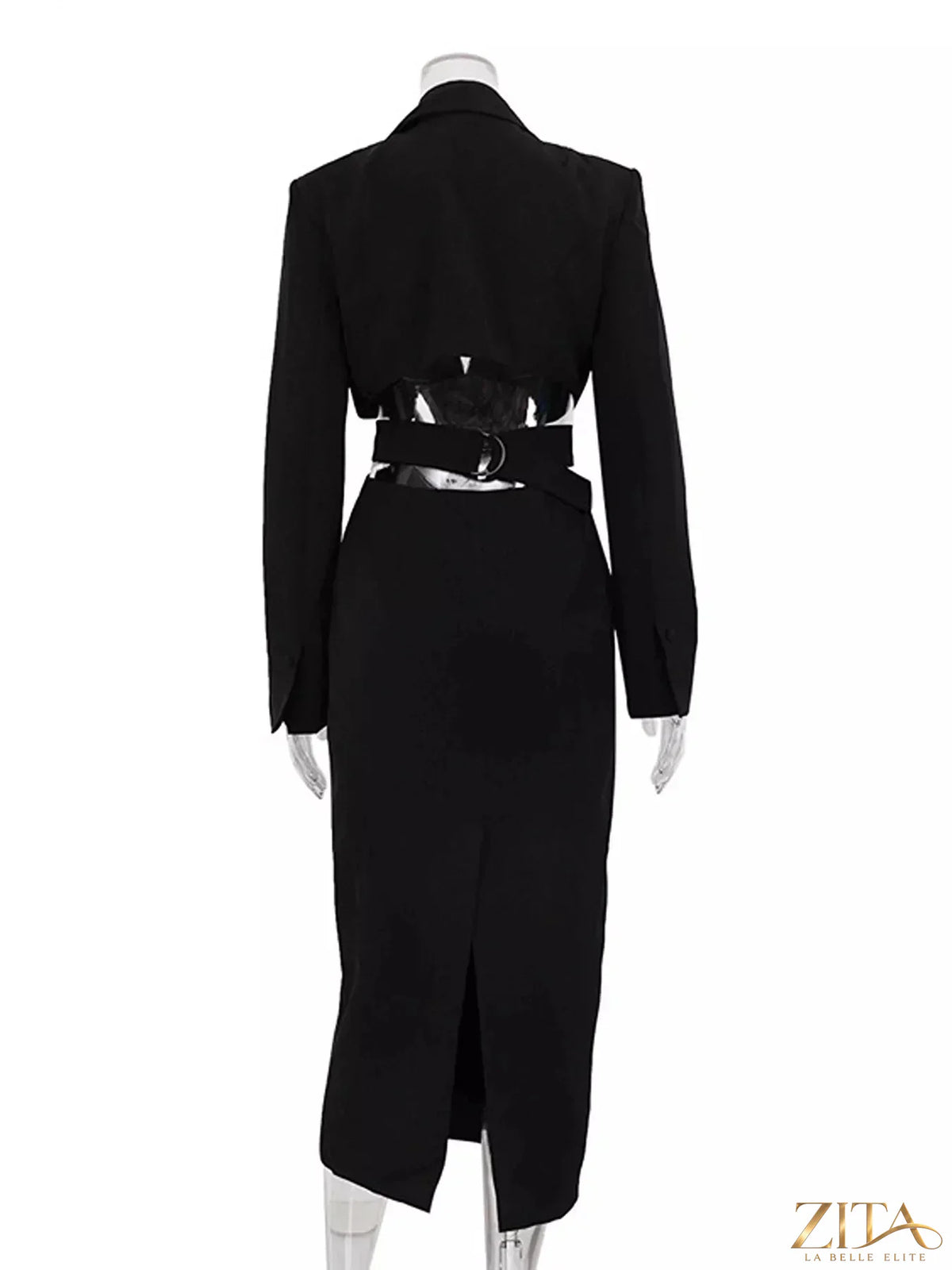 Zita La Belle Elite button-down blazer dress with cut-out waist, tailored fit, and classic lapel collar, stylish and elegant for formal wear.