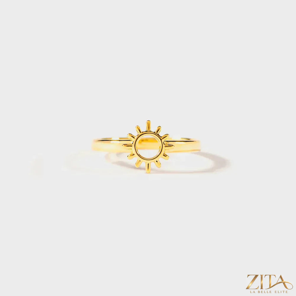 Sun shape 18K gold-plated ring by Zita La Belle Elite featuring a bright, detailed sun design on a polished band.