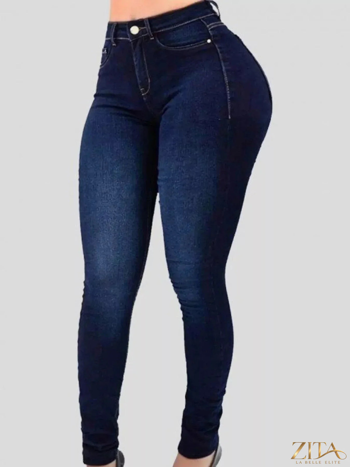Zita La Belle Elite high-waisted sculpting skinny jeans in dark denim, showing fit and stretch fabric on a model.