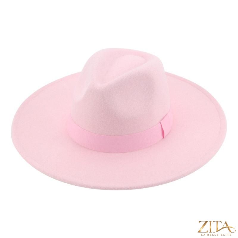 Elegant women's wide brim Fedora hat with belt from Zita La Belle Elite, featuring a fashionable retro style and UV protection.