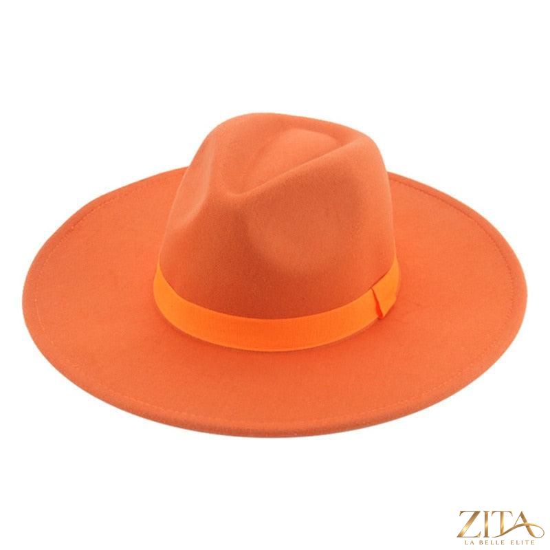 Elegant women's wide brim Fedora hat by Zita La Belle Elite with a belt, perfect for stylish dress and wedding occasions.