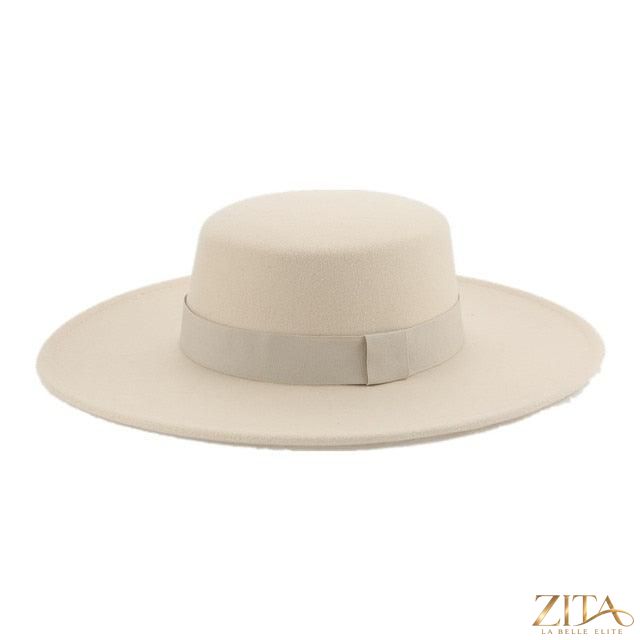 Elegant women's wide brim fedora hat by Zita La Belle Elite with a belt, stylish retro design, perfect for weddings and outdoor wear.