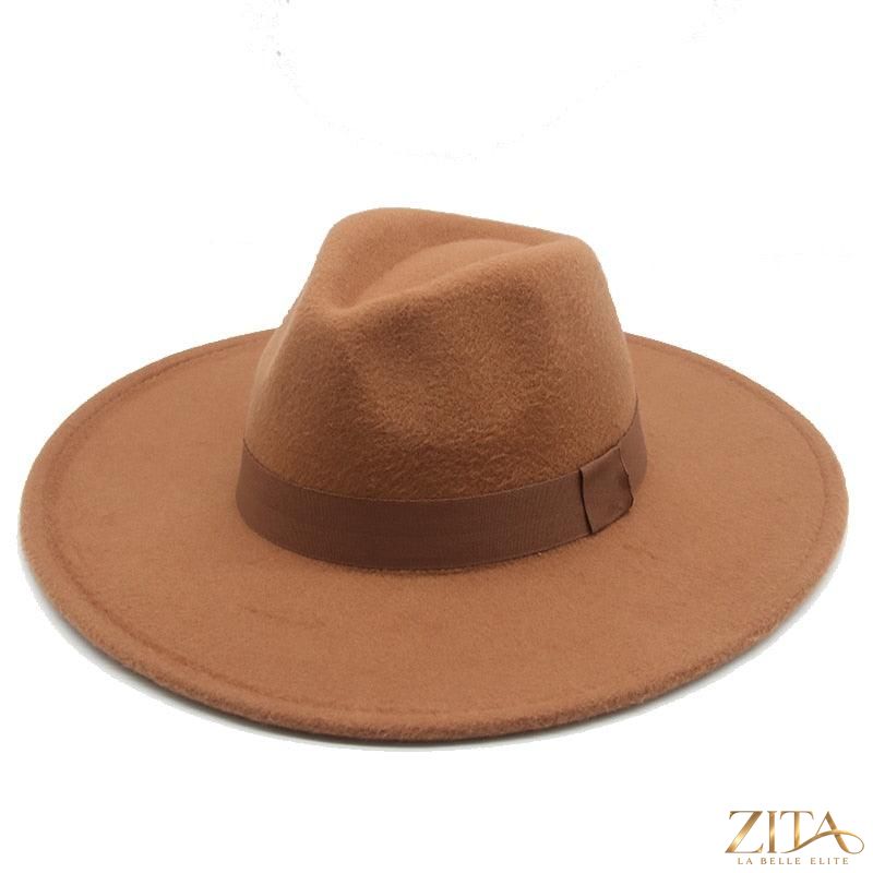 Elegant women's wide brim Fedora hat by Zita La Belle Elite with a stylish belt, perfect for fashion and wedding occasions.