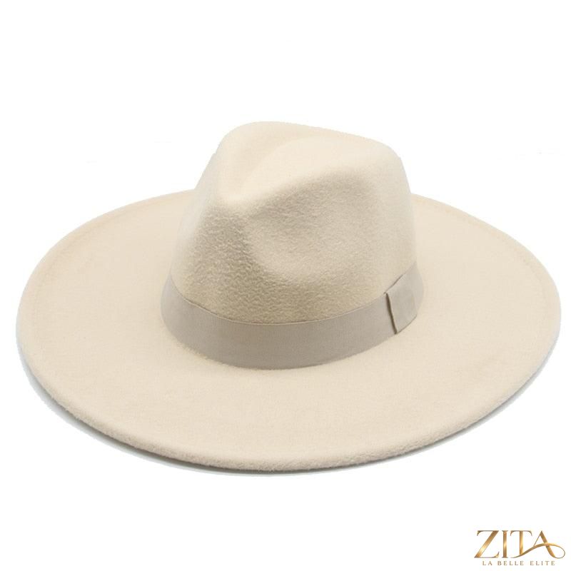 Elegant women's wide brim Fedora hat with belt from Zita La Belle Elite, featuring a stylish retro design and UV protection.