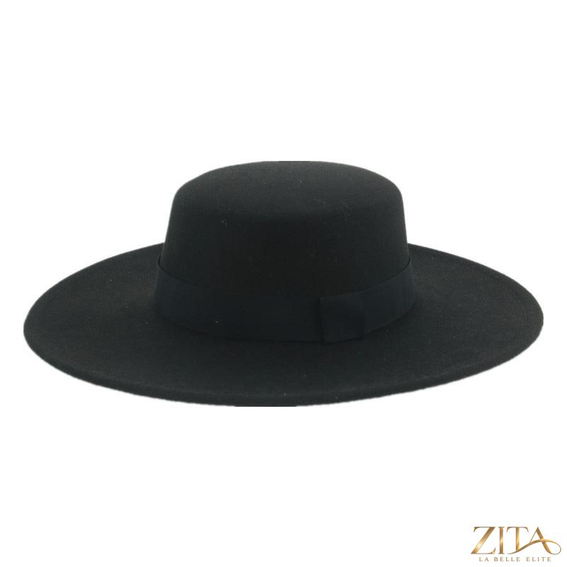 Elegant women's wide brim Fedora hat with belt by Zita La Belle Elite, featuring a fashionable retro style and anti-UV protection.
