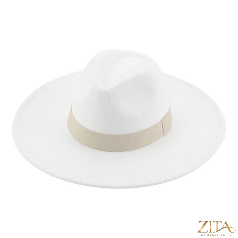 Elegant women's wide brim fedora hat with belt from Zita La Belle Elite, featuring a fashionable retro style and UV protection.