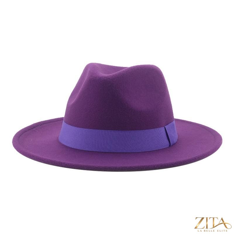 Elegant women's wide brim fedora hat with belt, stylish retro design, perfect for weddings or warm weather, by Zita La Belle Elite.