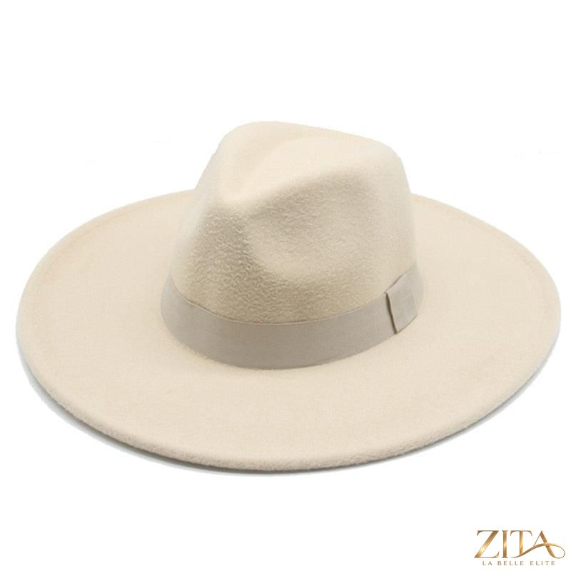 Elegant women's wide brim fedora hat with belt from Zita La Belle Elite, featuring a stylish retro design and UV protection.
