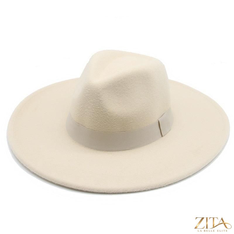 Elegant women's wide brim Fedora hat with belt by Zita La Belle Elite, featuring a stylish retro design and UV protection.
