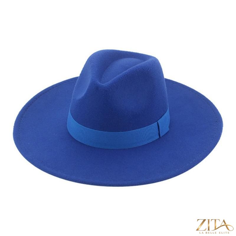 Elegant women's wide brim fedora hat by Zita La Belle Elite with a stylish belt, perfect for weddings and retro fashion.