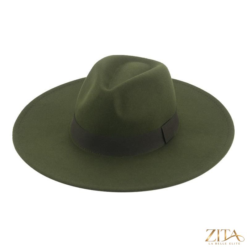 Elegant women's wide brim Fedora hat by Zita La Belle Elite with a belt, perfect for stylish weddings and retro fashion accessories.