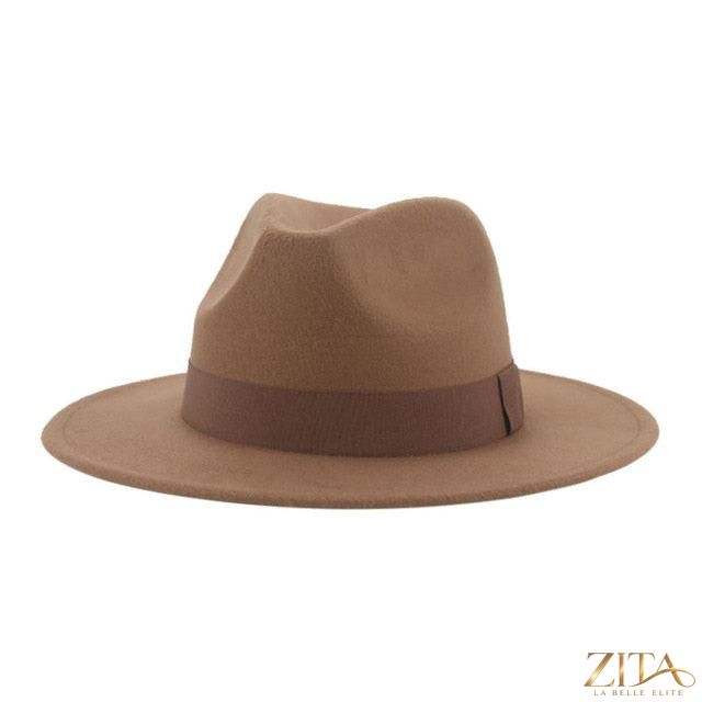 Elegant women's wide brim fedora hat with belt, stylish retro design, from Zita La Belle Elite, perfect for weddings and fashion.