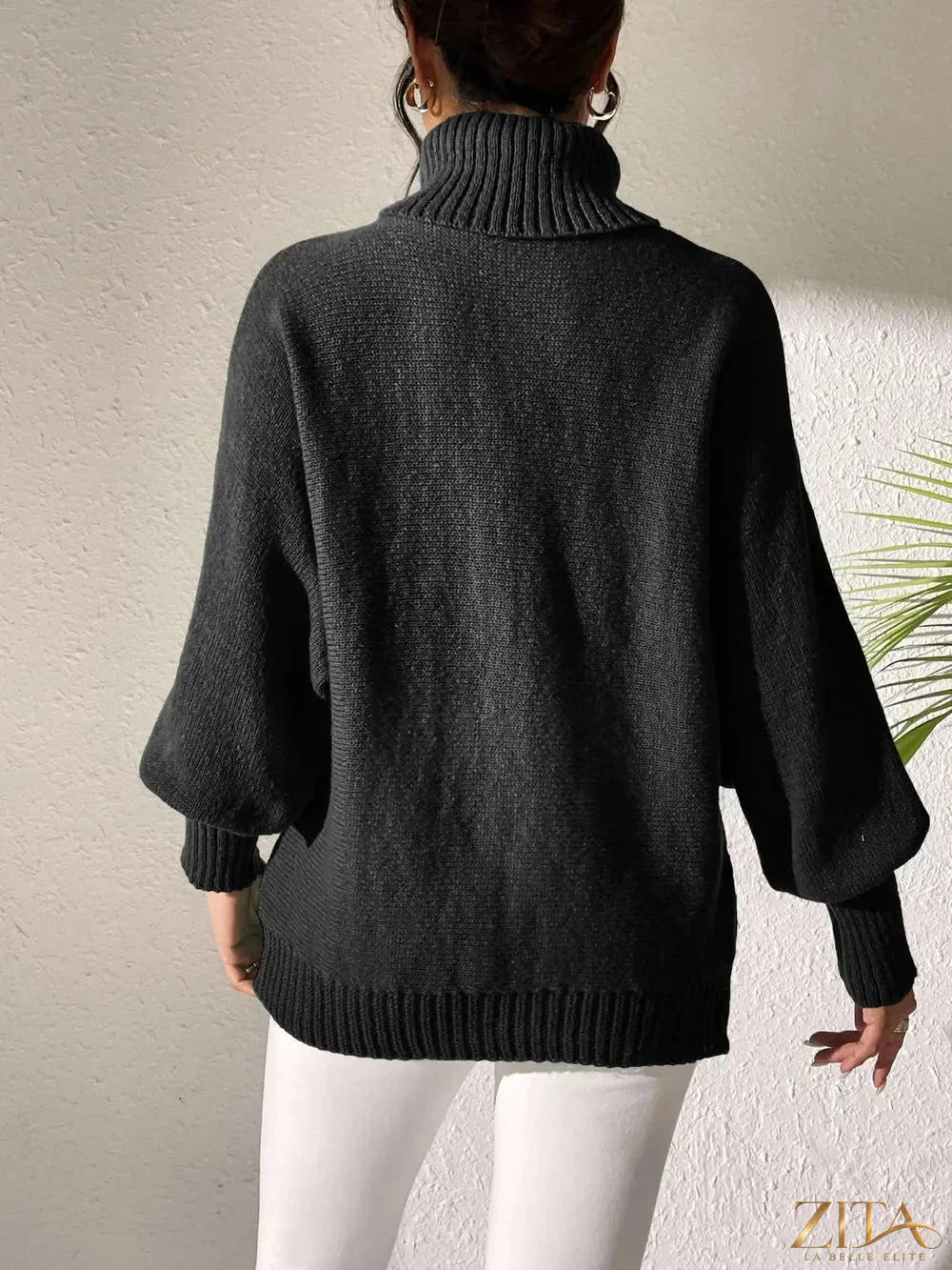 Zita La Belle Elite turtleneck long sleeve sweater in soft knit fabric, shown in a cozy, fitted style with ribbed cuffs.